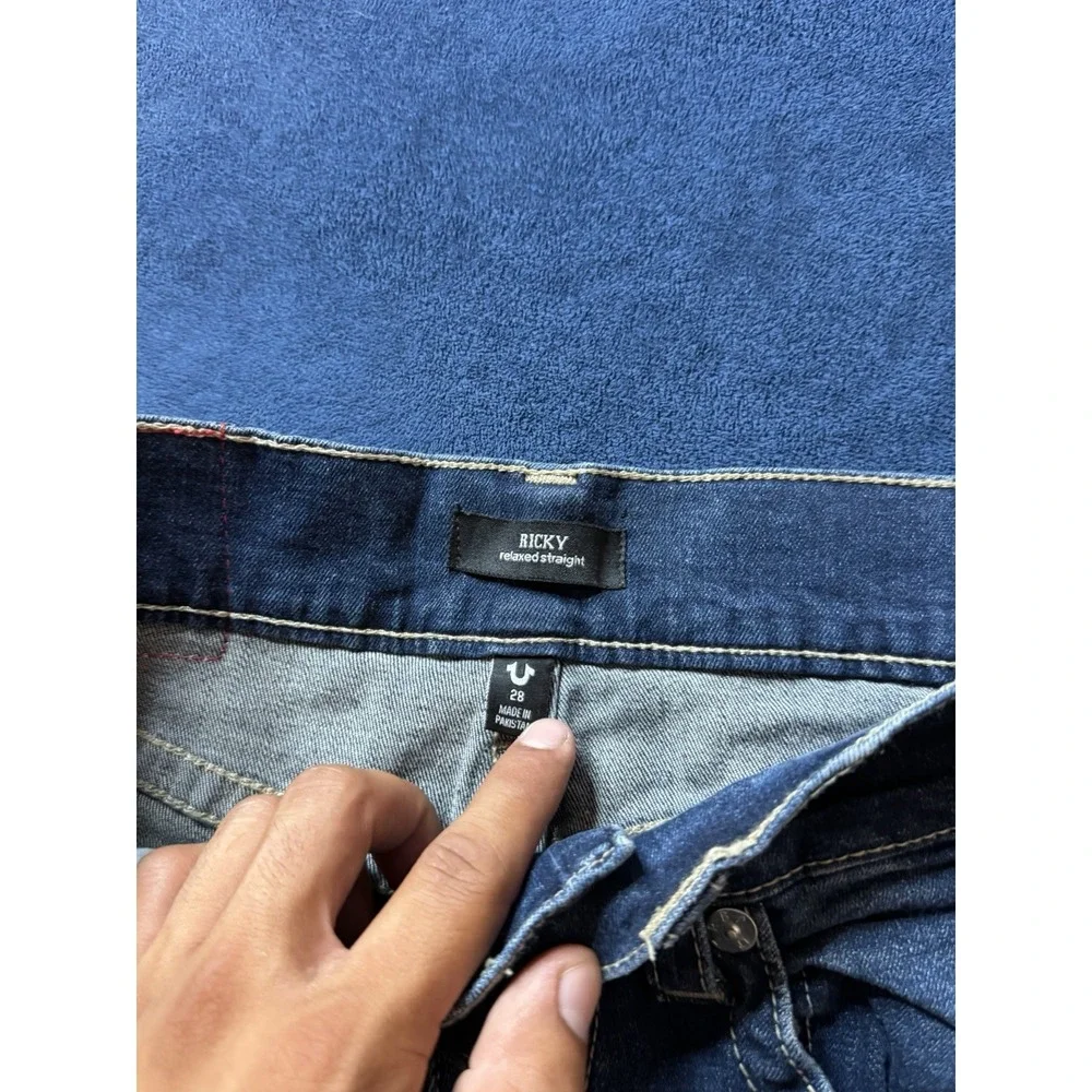 True Religion Ricky Relaxed Straight Jeans 28x29 Dark Blue Wash